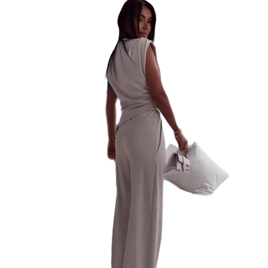 Women's Two-Piece Suit Set - Sleeveless Top & Straight Pants