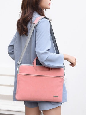 Premium PU Leather Laptop Bag - 13.3" 14" 15.6" MacBook Briefcase with Shoulder Strap