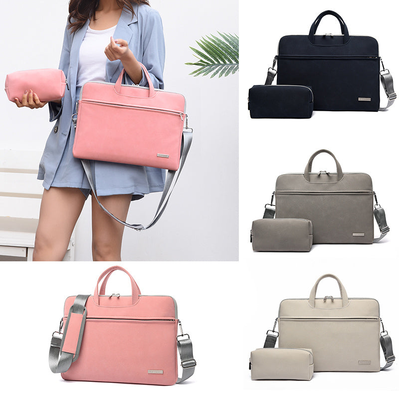 Premium PU Leather Laptop Bag - 13.3" 14" 15.6" MacBook Briefcase with Shoulder Strap