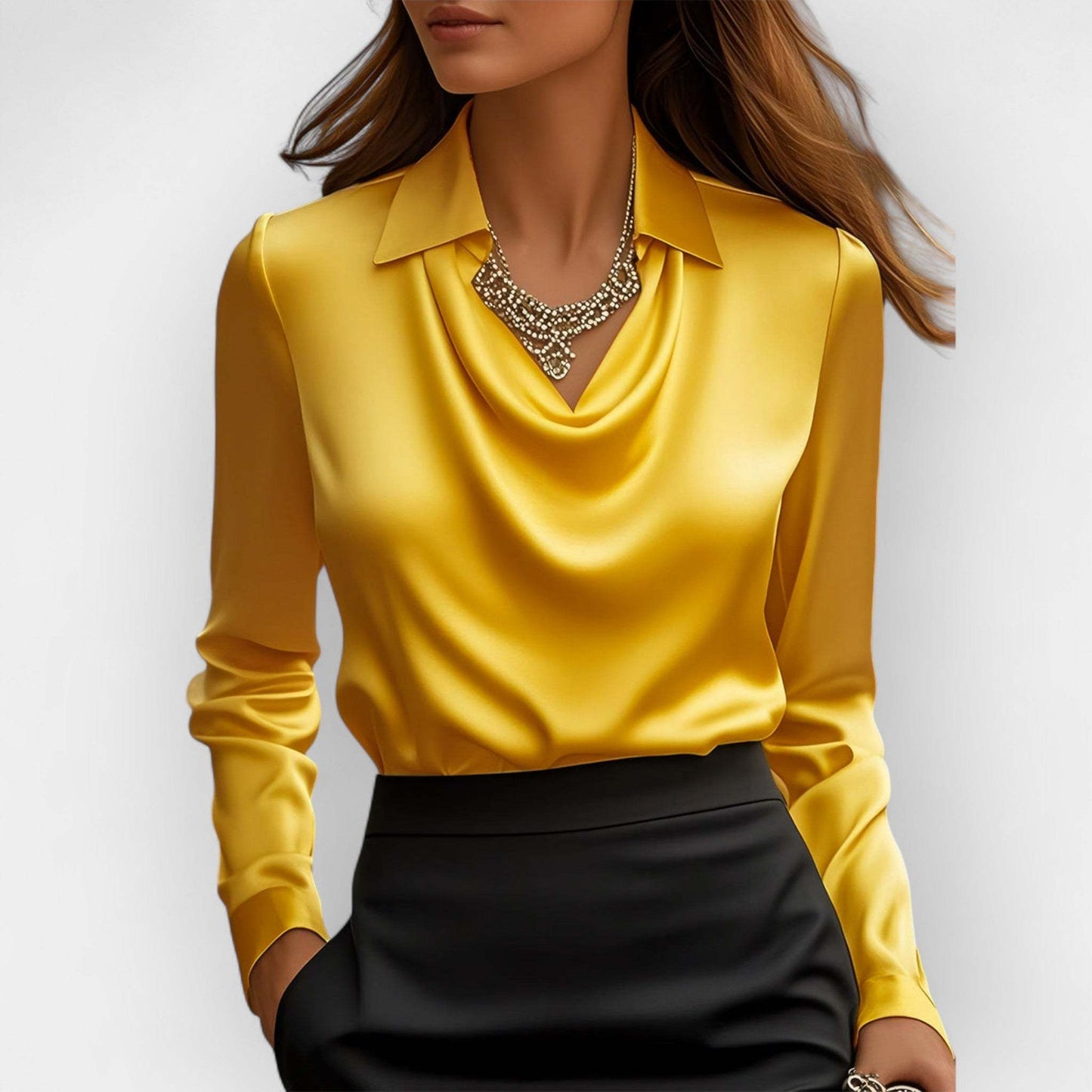 Women's Satin Blouse - Elegant Swing Collar Office Top