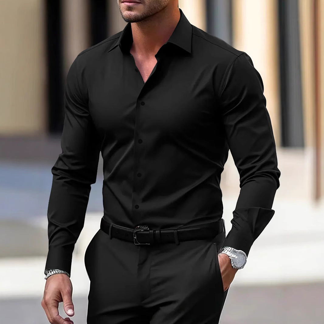 Men's Business Button-Down Shirt - Long Sleeve Solid Color