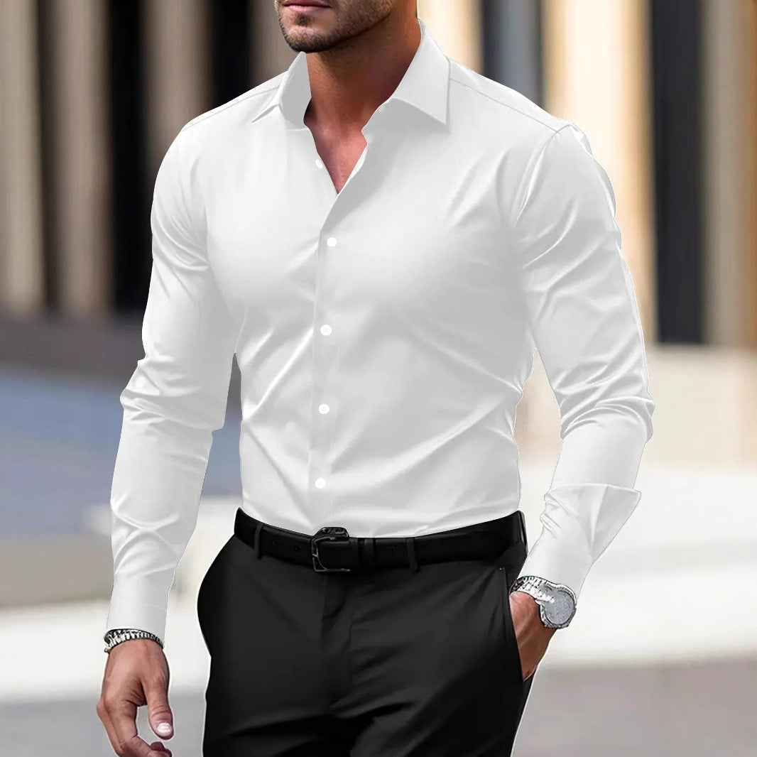 Men's Business Button-Down Shirt - Long Sleeve Solid Color
