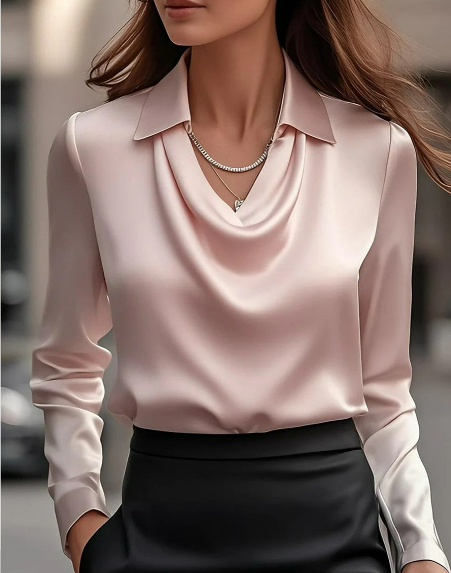 Women's Satin Blouse - Elegant Swing Collar Office Top