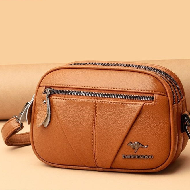 Premium Cowhide Leather Crossbody Bag - Small Round Shoulder Purse