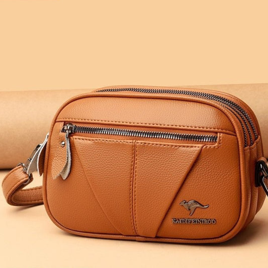 Premium Cowhide Leather Crossbody Bag - Small Round Shoulder Purse