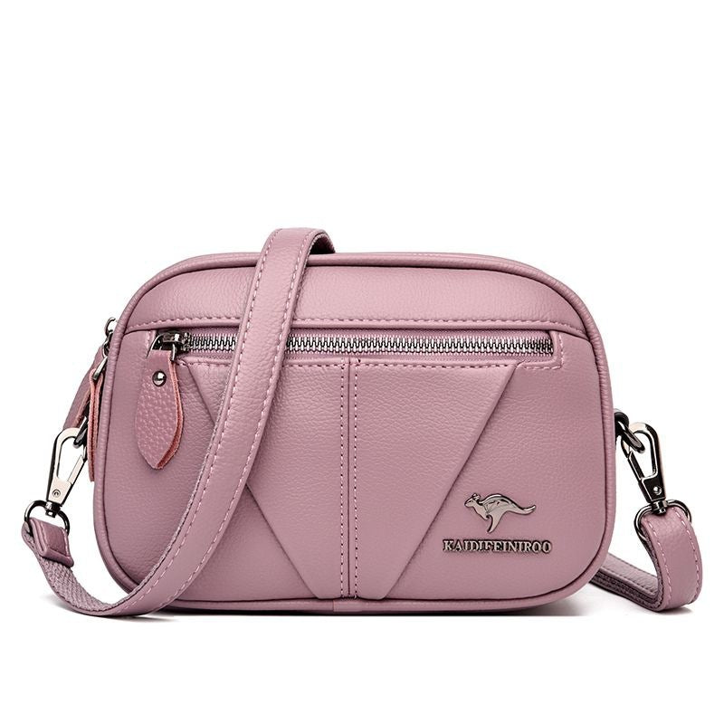 Premium Cowhide Leather Crossbody Bag - Small Round Shoulder Purse