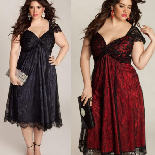 Gothic Lace Dress - Plus Size Black Elegant Evening Dress