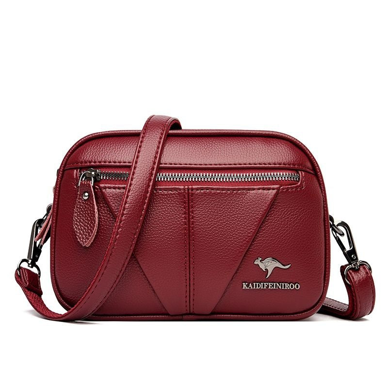 Premium Cowhide Leather Crossbody Bag - Small Round Shoulder Purse