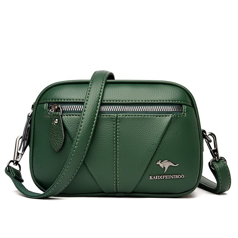 Premium Cowhide Leather Crossbody Bag - Small Round Shoulder Purse