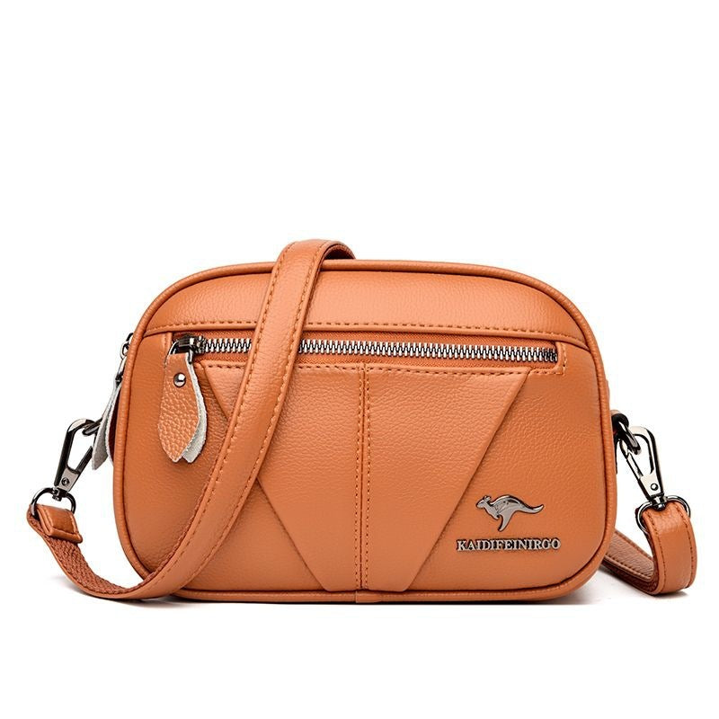Premium Cowhide Leather Crossbody Bag - Small Round Shoulder Purse