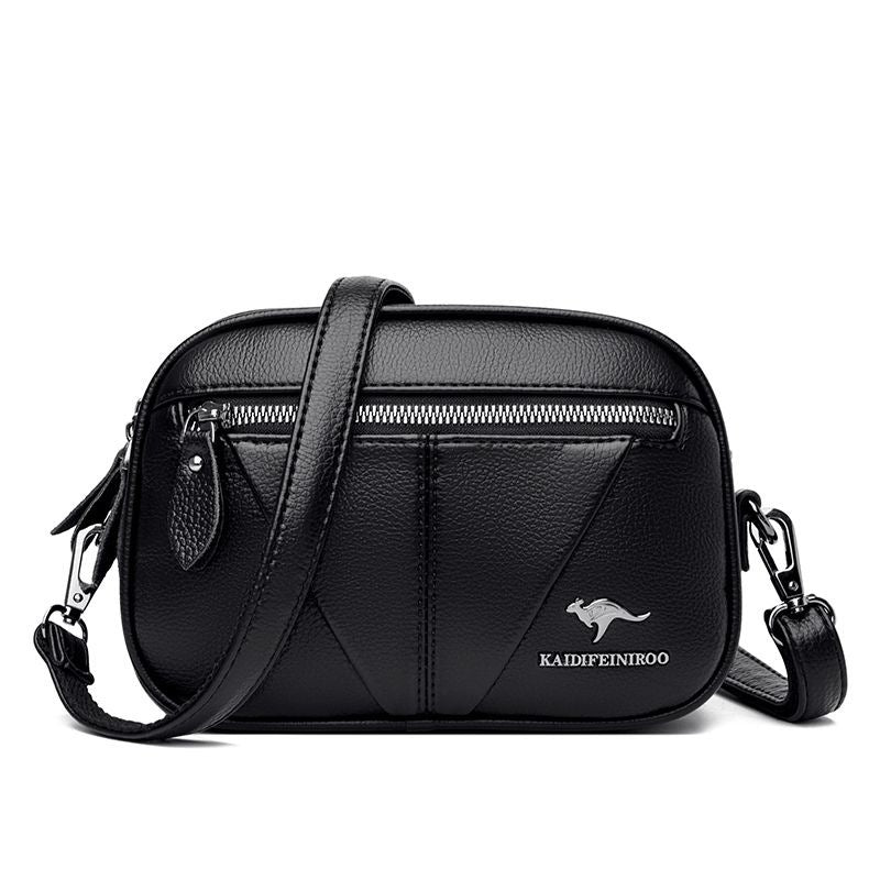 Premium Cowhide Leather Crossbody Bag - Small Round Shoulder Purse